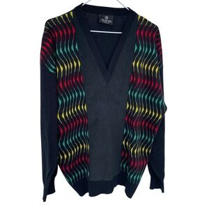 Vintage Tuscan Mens V Neck Sweater Colorful Squiggly Pattern Made in Italy XL